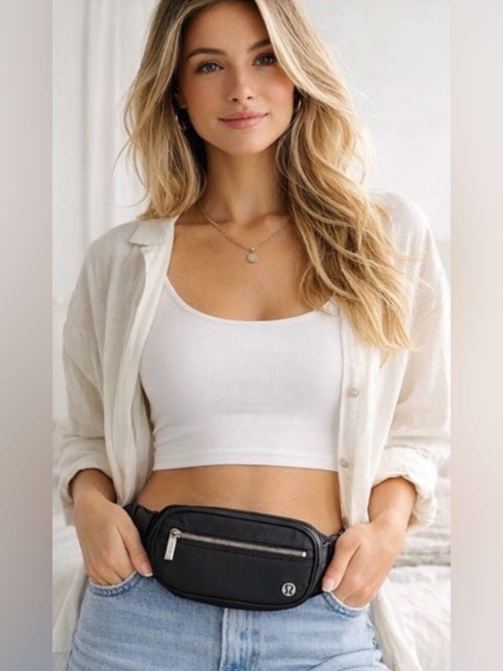 Lululemon Wanderlust Belt Bag Black Silver Zip Crossbody Athleisure OS